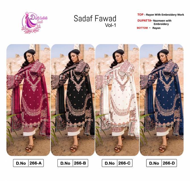 Sadaf Fawad Vol 1 By Dinsaa Rayon Embroidery Pakistani Suits Wholesale Price In Surat
